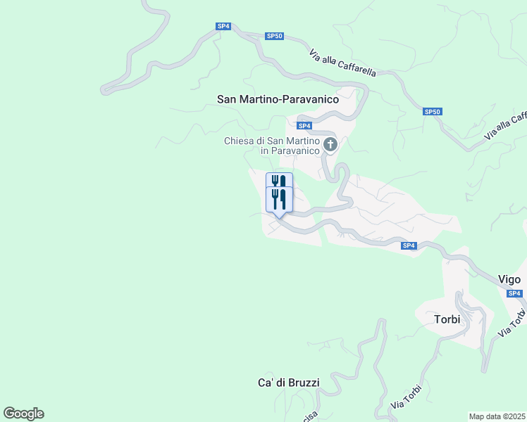 map of restaurants, bars, coffee shops, grocery stores, and more near 136A Via San Martino in San Martino di Paravanico