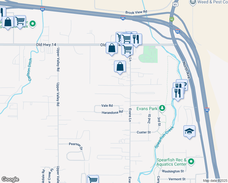 map of restaurants, bars, coffee shops, grocery stores, and more near 6 Tom Ral Drive in Spearfish