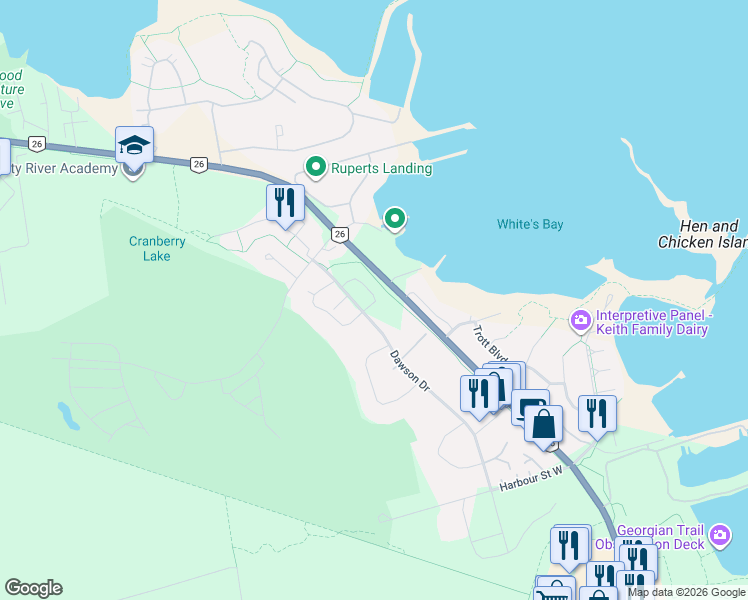 map of restaurants, bars, coffee shops, grocery stores, and more near 69 Winters Crescent in Collingwood
