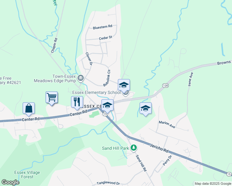 map of restaurants, bars, coffee shops, grocery stores, and more near 2 Iris Street in Essex