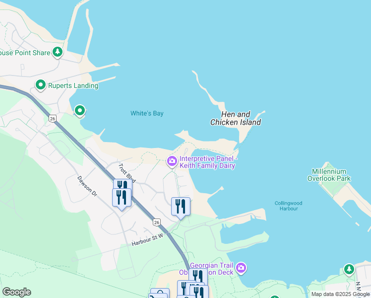map of restaurants, bars, coffee shops, grocery stores, and more near 61 Cranberry Surf in Collingwood