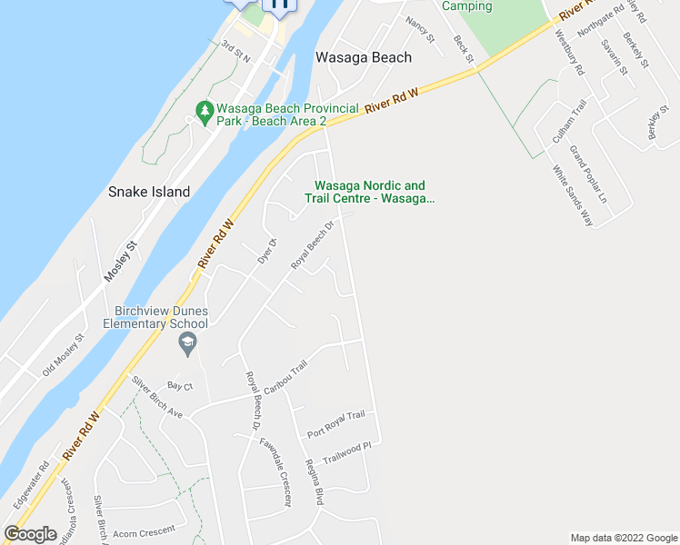 map of restaurants, bars, coffee shops, grocery stores, and more near 16 Arcadia Road in Wasaga Beach