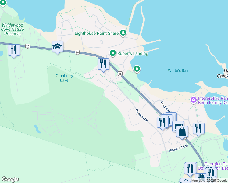 map of restaurants, bars, coffee shops, grocery stores, and more near 164 Fairway Crescent in Collingwood
