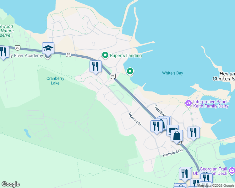 map of restaurants, bars, coffee shops, grocery stores, and more near 35 Dawson Drive in Collingwood