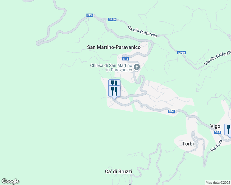 map of restaurants, bars, coffee shops, grocery stores, and more near Strada Provinciale 4 in San Martino di Paravanico