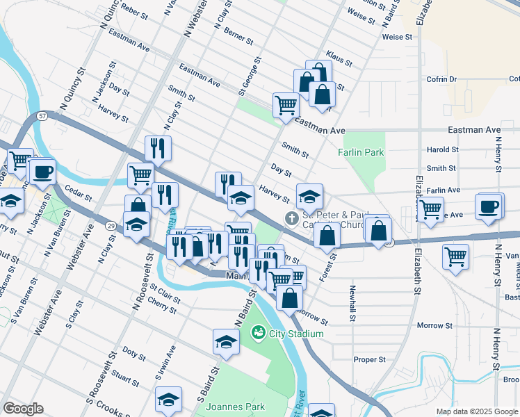 map of restaurants, bars, coffee shops, grocery stores, and more near 1333 University Avenue in Green Bay