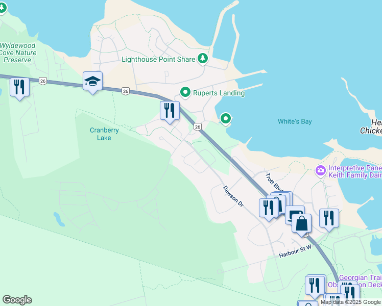 map of restaurants, bars, coffee shops, grocery stores, and more near 162 Fairway Crescent in Collingwood