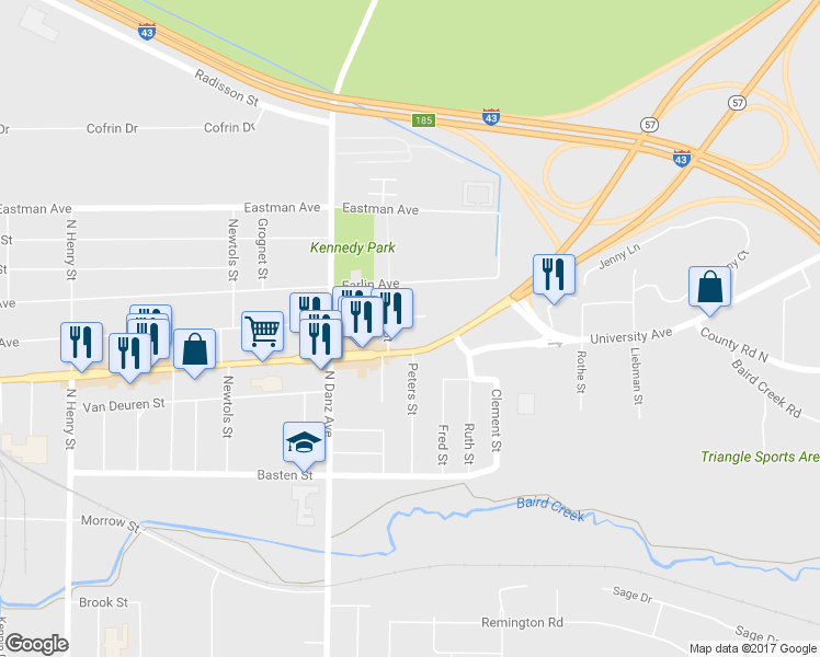 map of restaurants, bars, coffee shops, grocery stores, and more near 2310 Preble Avenue in Green Bay