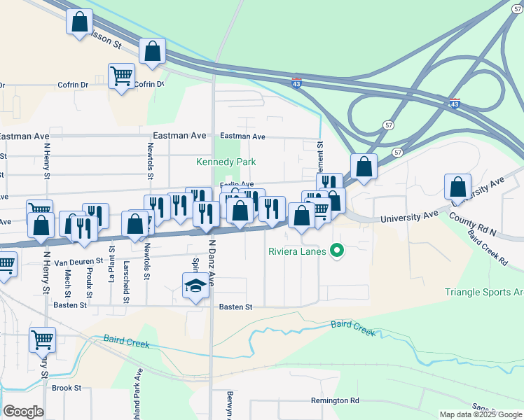 map of restaurants, bars, coffee shops, grocery stores, and more near 2310 Preble Avenue in Green Bay