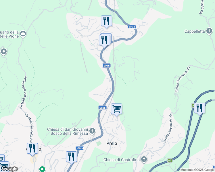 map of restaurants, bars, coffee shops, grocery stores, and more near 18 Via Giuseppe Garibaldi in Mignanego