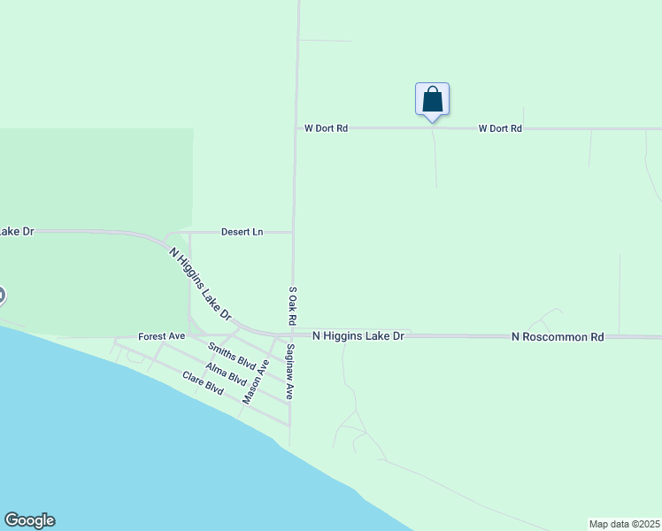 map of restaurants, bars, coffee shops, grocery stores, and more near in Higgins Lake