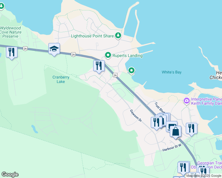 map of restaurants, bars, coffee shops, grocery stores, and more near 164 Fairway Crescent in Collingwood