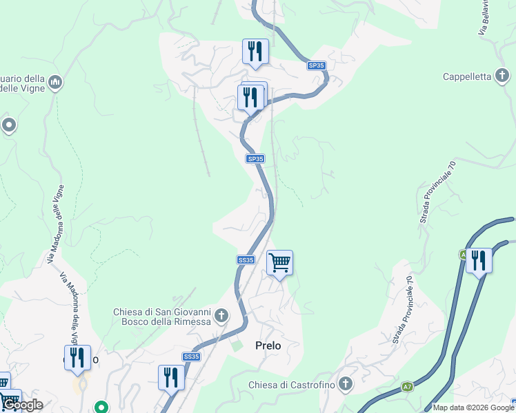 map of restaurants, bars, coffee shops, grocery stores, and more near 18 Via Giuseppe Garibaldi in Mignanego