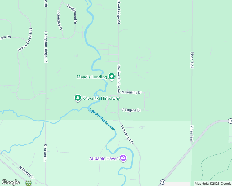 map of restaurants, bars, coffee shops, grocery stores, and more near 11818 Steckert Bridge Road in Roscommon