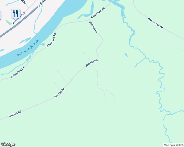 map of restaurants, bars, coffee shops, grocery stores, and more near 53 Hall Hill Road in Rumford