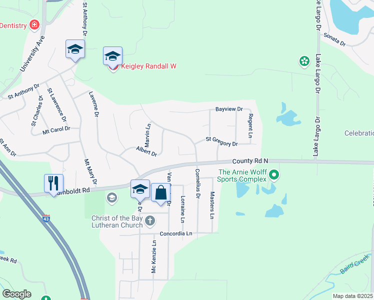 map of restaurants, bars, coffee shops, grocery stores, and more near 3079 Cornelius Ct in Green Bay