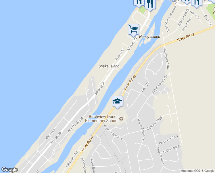 map of restaurants, bars, coffee shops, grocery stores, and more near 19 10th Street South in Wasaga Beach