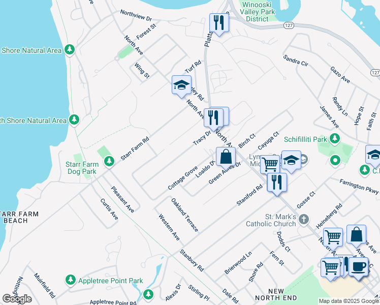 map of restaurants, bars, coffee shops, grocery stores, and more near 69 Tracy Drive in Burlington