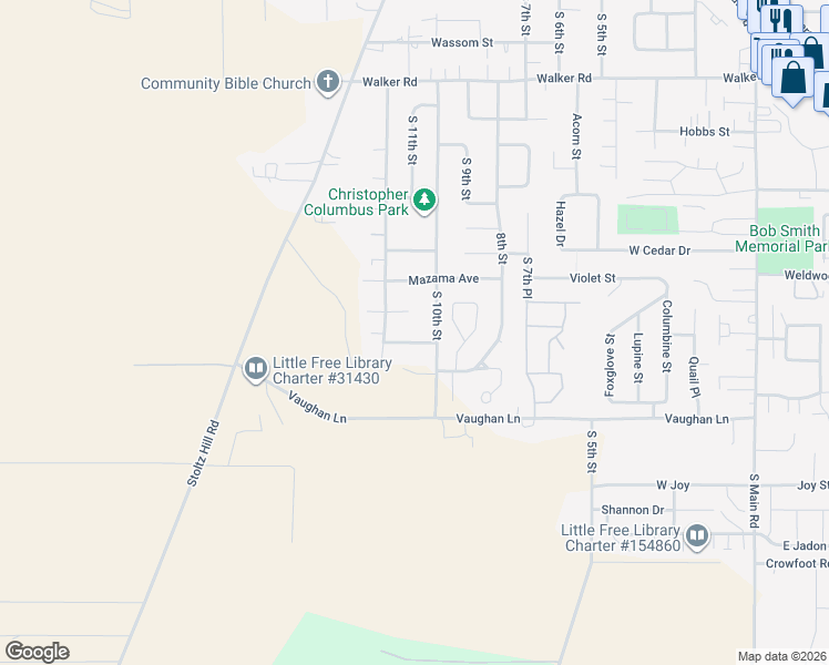 map of restaurants, bars, coffee shops, grocery stores, and more near 1047 Charlie Avenue in Lebanon