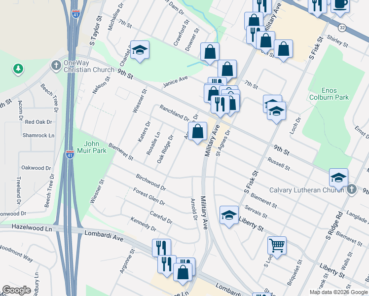 map of restaurants, bars, coffee shops, grocery stores, and more near 1427 Argonne Drive in Green Bay