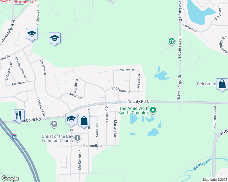map of restaurants, bars, coffee shops, grocery stores, and more near 708 Cornelius Drive in Green Bay