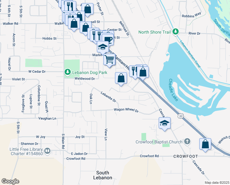 map of restaurants, bars, coffee shops, grocery stores, and more near 500 Weldwood Drive in Lebanon