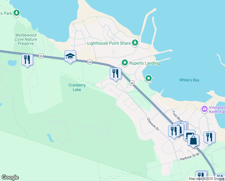 map of restaurants, bars, coffee shops, grocery stores, and more near 22 Woodland Court in Collingwood