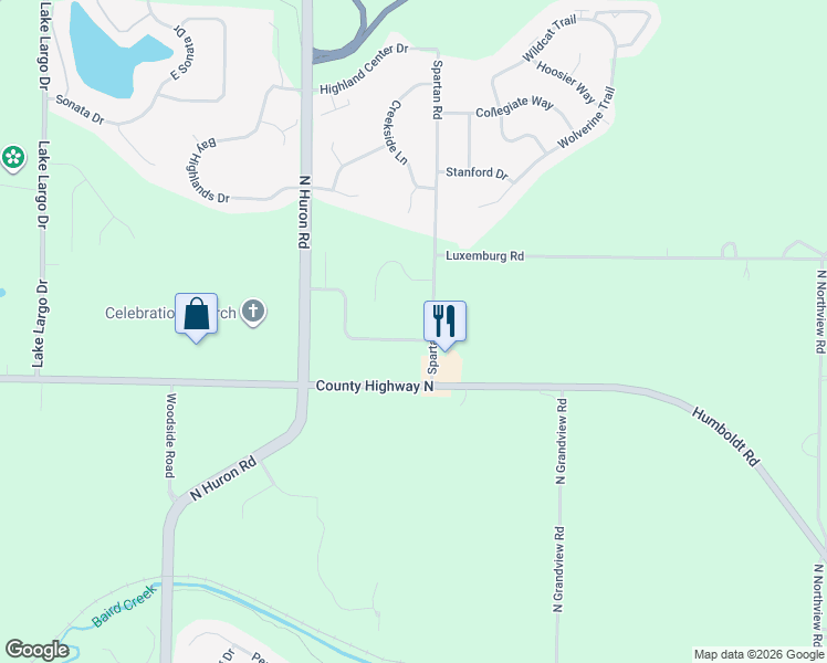 map of restaurants, bars, coffee shops, grocery stores, and more near 3587 Satellite Lane in Green Bay