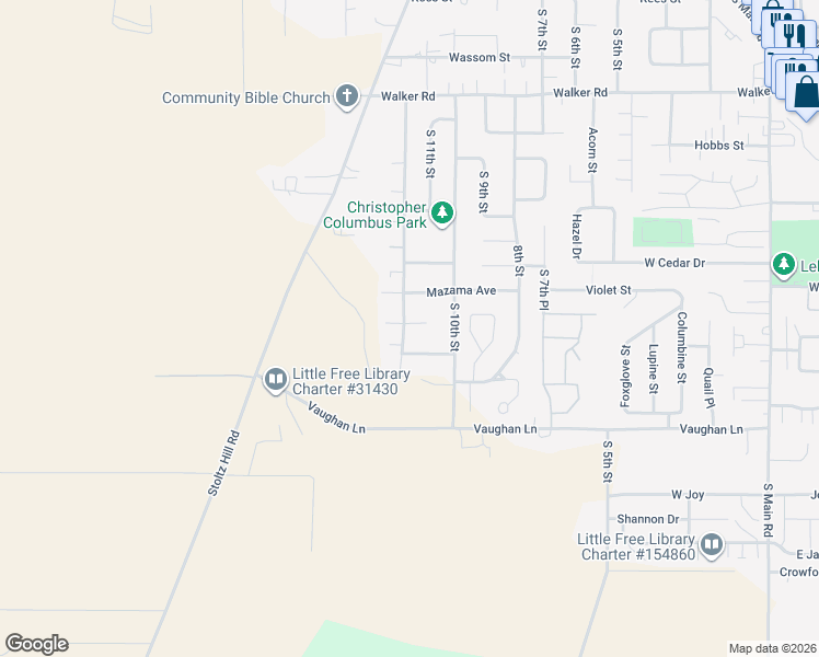 map of restaurants, bars, coffee shops, grocery stores, and more near 1052 Charlie Avenue in Lebanon