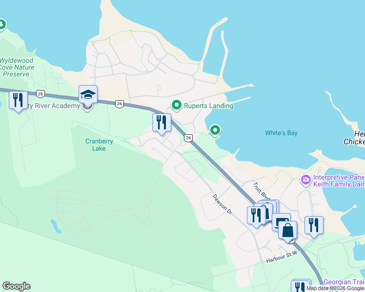 map of restaurants, bars, coffee shops, grocery stores, and more near 7 Royalton Lane in Collingwood