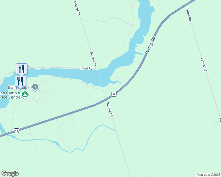 map of restaurants, bars, coffee shops, grocery stores, and more near 9 Portage Road in Kawartha Lakes