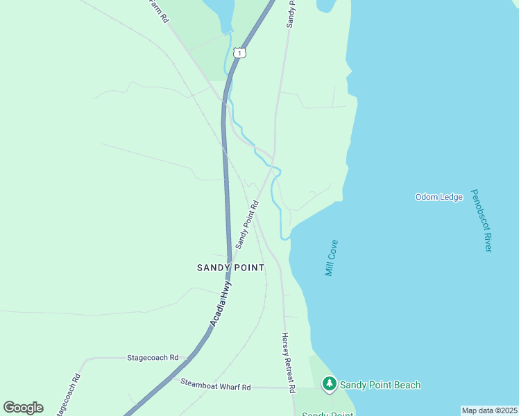 map of restaurants, bars, coffee shops, grocery stores, and more near 45 Sandy Point Road in Stockton Springs