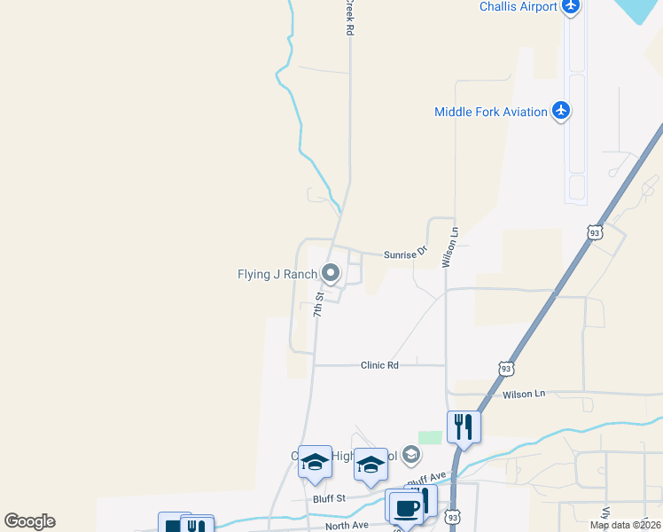 map of restaurants, bars, coffee shops, grocery stores, and more near 900-938 Challis Creek Road in Challis