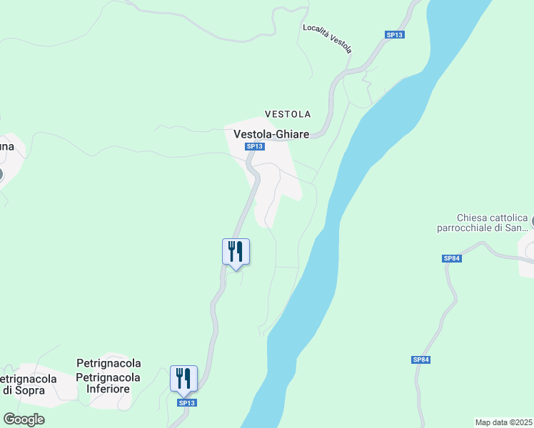 map of restaurants, bars, coffee shops, grocery stores, and more near 13-25 Località Ghiare Superiore in Vestola-ghiare