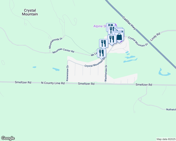 map of restaurants, bars, coffee shops, grocery stores, and more near 7880 Chippewa Court in Thompsonville