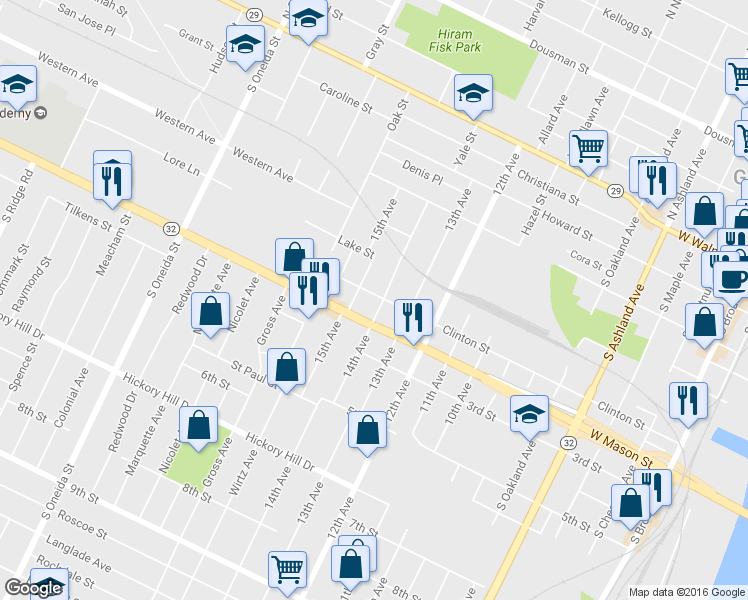 map of restaurants, bars, coffee shops, grocery stores, and more near 604 14th Avenue in Green Bay