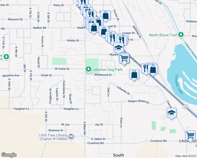 map of restaurants, bars, coffee shops, grocery stores, and more near 144 Weldwood Drive in Lebanon