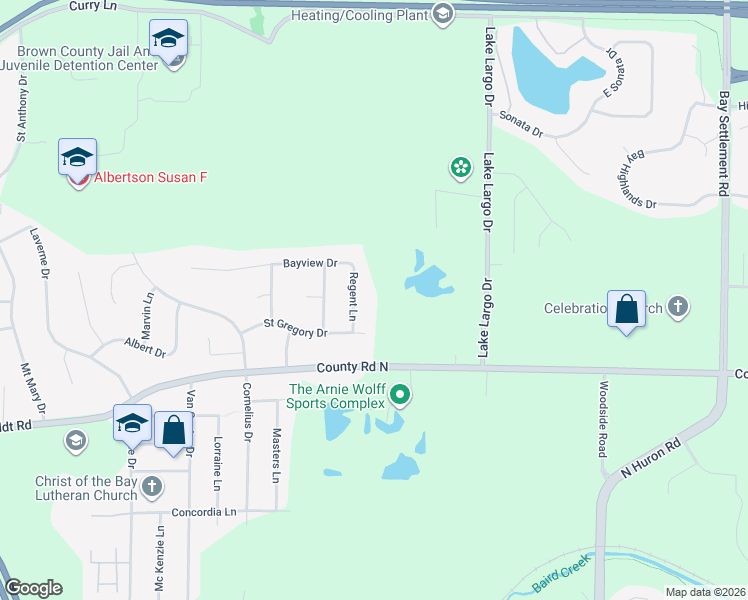map of restaurants, bars, coffee shops, grocery stores, and more near 930 Regent Lane in Green Bay