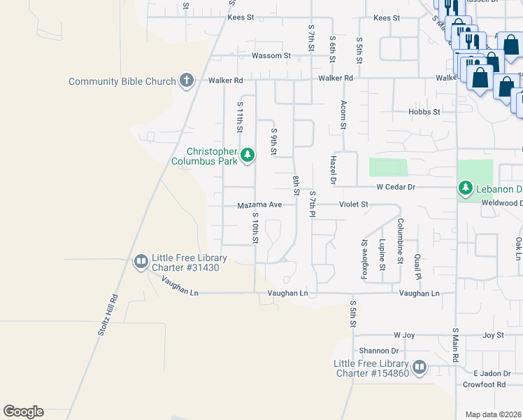 map of restaurants, bars, coffee shops, grocery stores, and more near 976 Mazama Avenue in Lebanon