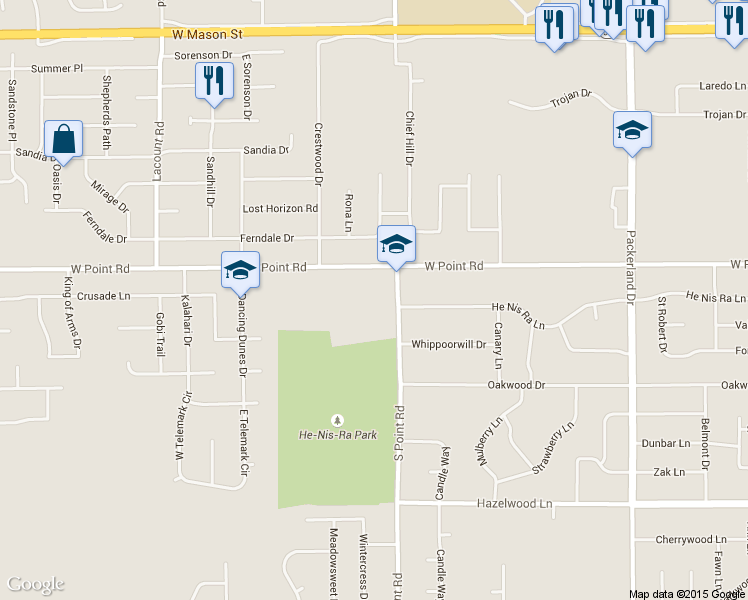 map of restaurants, bars, coffee shops, grocery stores, and more near 1520 South Point Road in Green Bay