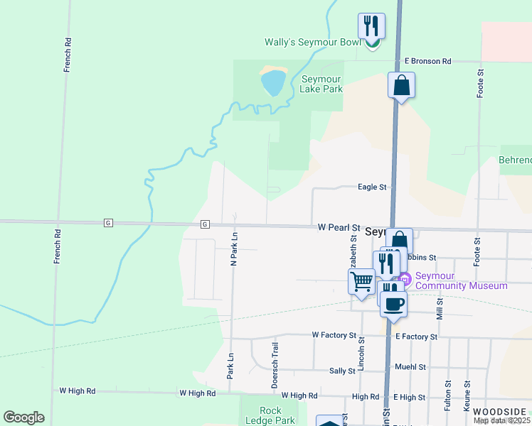 map of restaurants, bars, coffee shops, grocery stores, and more near 401 Henry Street in Seymour