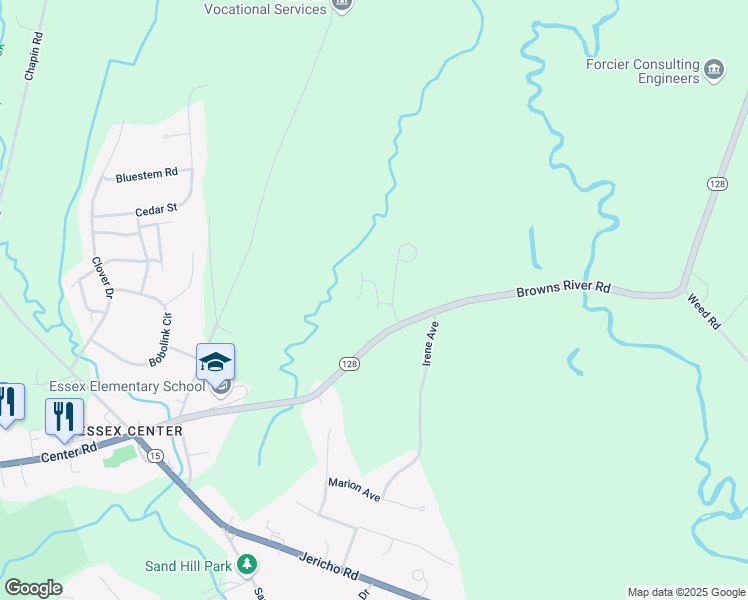 map of restaurants, bars, coffee shops, grocery stores, and more near 62 Browns River Road in Essex