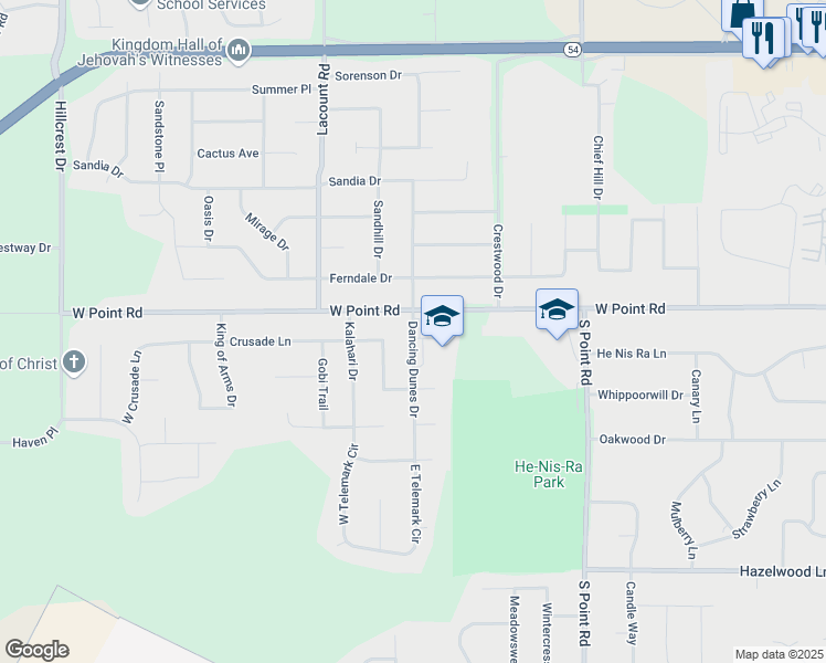 map of restaurants, bars, coffee shops, grocery stores, and more near 1601 Dancing Dunes Drive in Green Bay