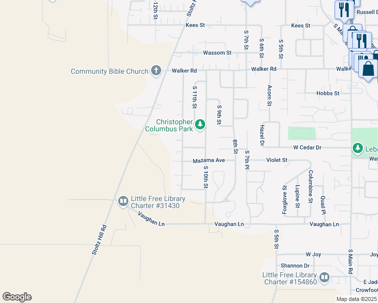 map of restaurants, bars, coffee shops, grocery stores, and more near 1056 Cherry Blossom Lane in Lebanon