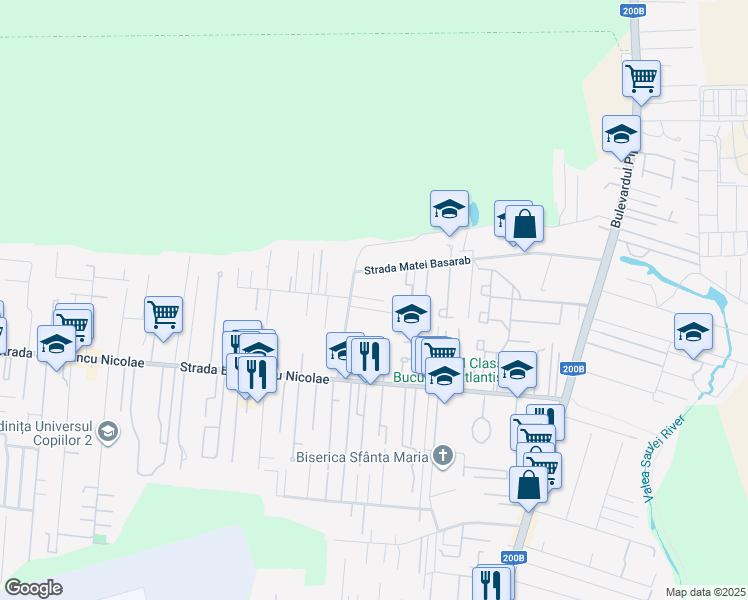 map of restaurants, bars, coffee shops, grocery stores, and more near 45 Strada Matei Basarab in Voluntari