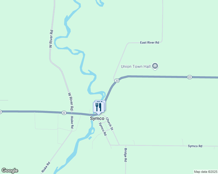 map of restaurants, bars, coffee shops, grocery stores, and more near N7689 East River Road in Bear Creek