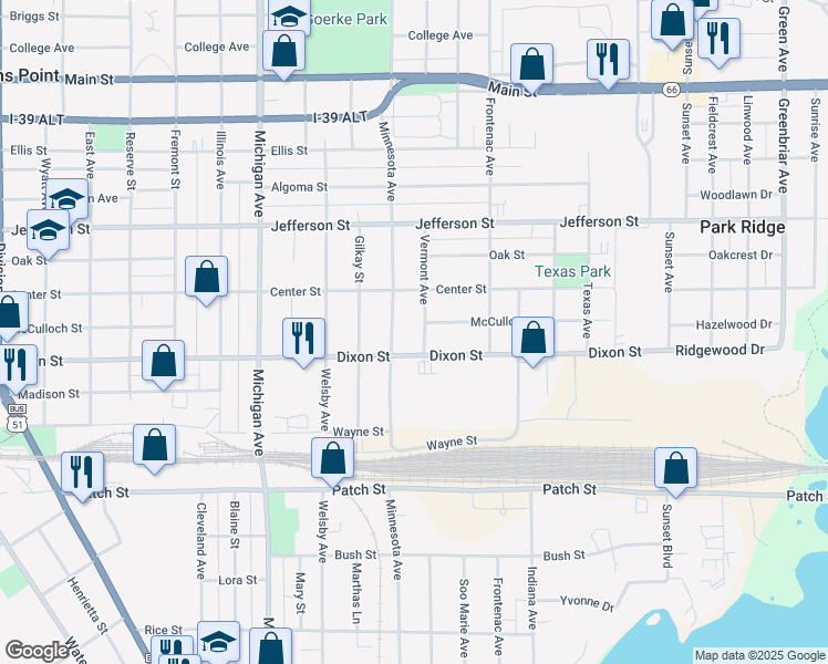 map of restaurants, bars, coffee shops, grocery stores, and more near 2025 Minnesota Avenue in Stevens Point