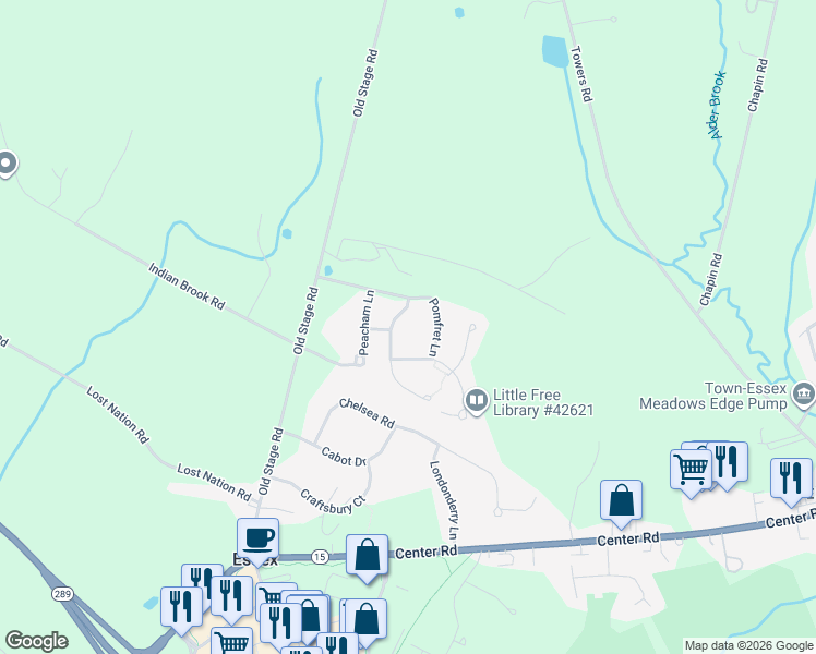 map of restaurants, bars, coffee shops, grocery stores, and more near 2 Weathersfield Bow Drive in Essex
