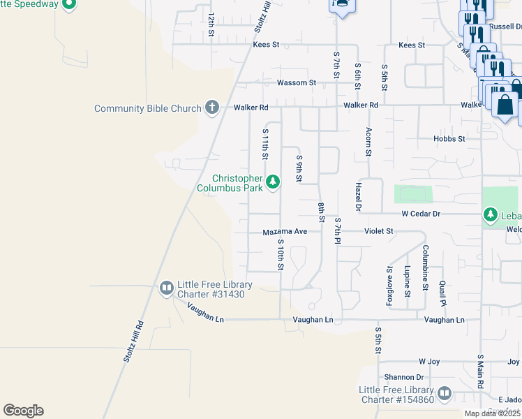 map of restaurants, bars, coffee shops, grocery stores, and more near 1056 Cherry Blossom Lane in Lebanon
