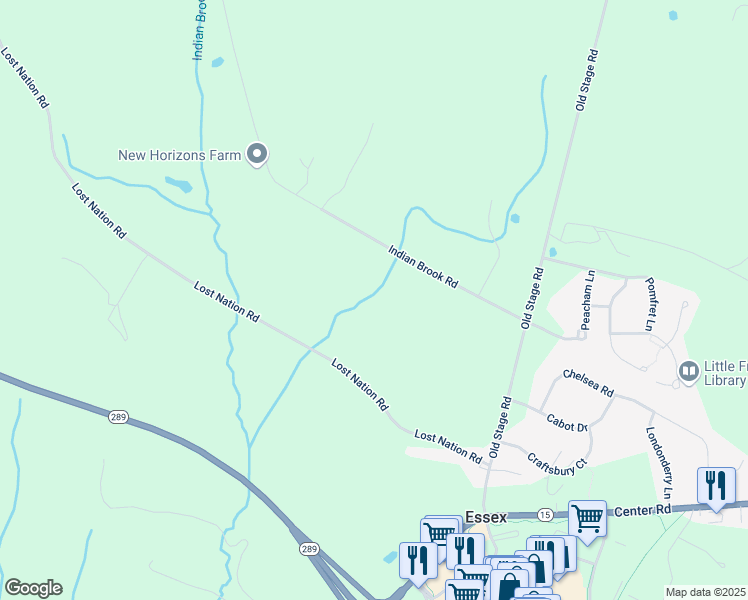 map of restaurants, bars, coffee shops, grocery stores, and more near 28 Indian Brook Road in Essex